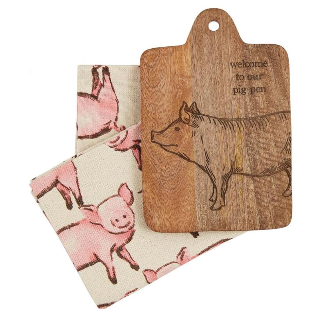 Farm Animal Wooded Board and Towel Set