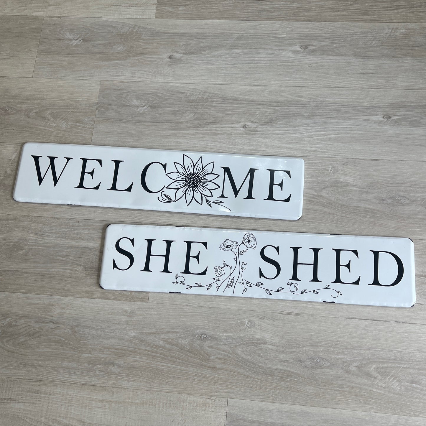 Metal White Enamel Sign With Floral