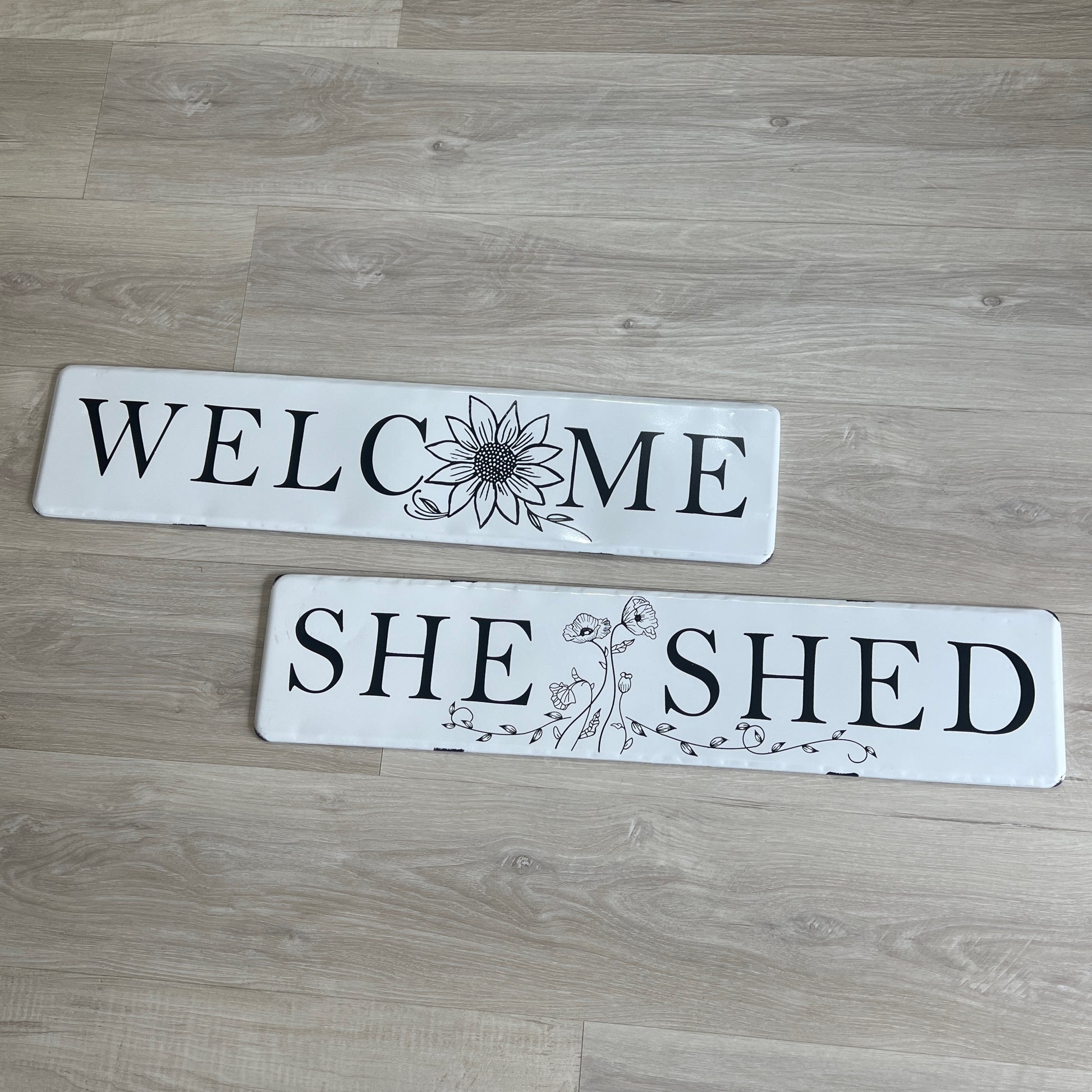 Metal White Enamel Sign With Floral