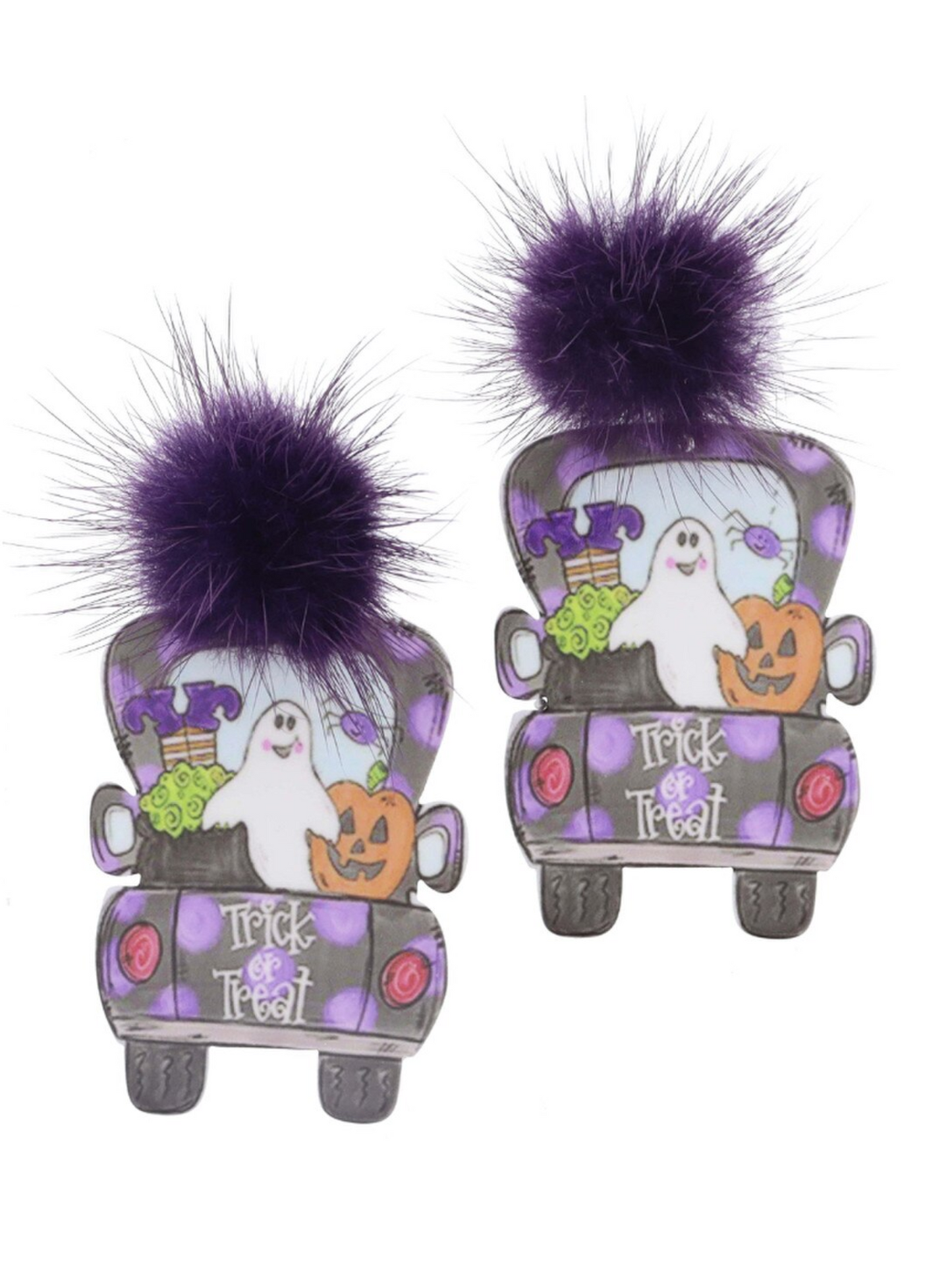 Trick Or Treat Purple Truck Earrings