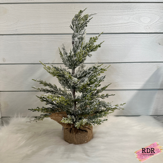 Small Faux Snow Pine Tree in Burlap