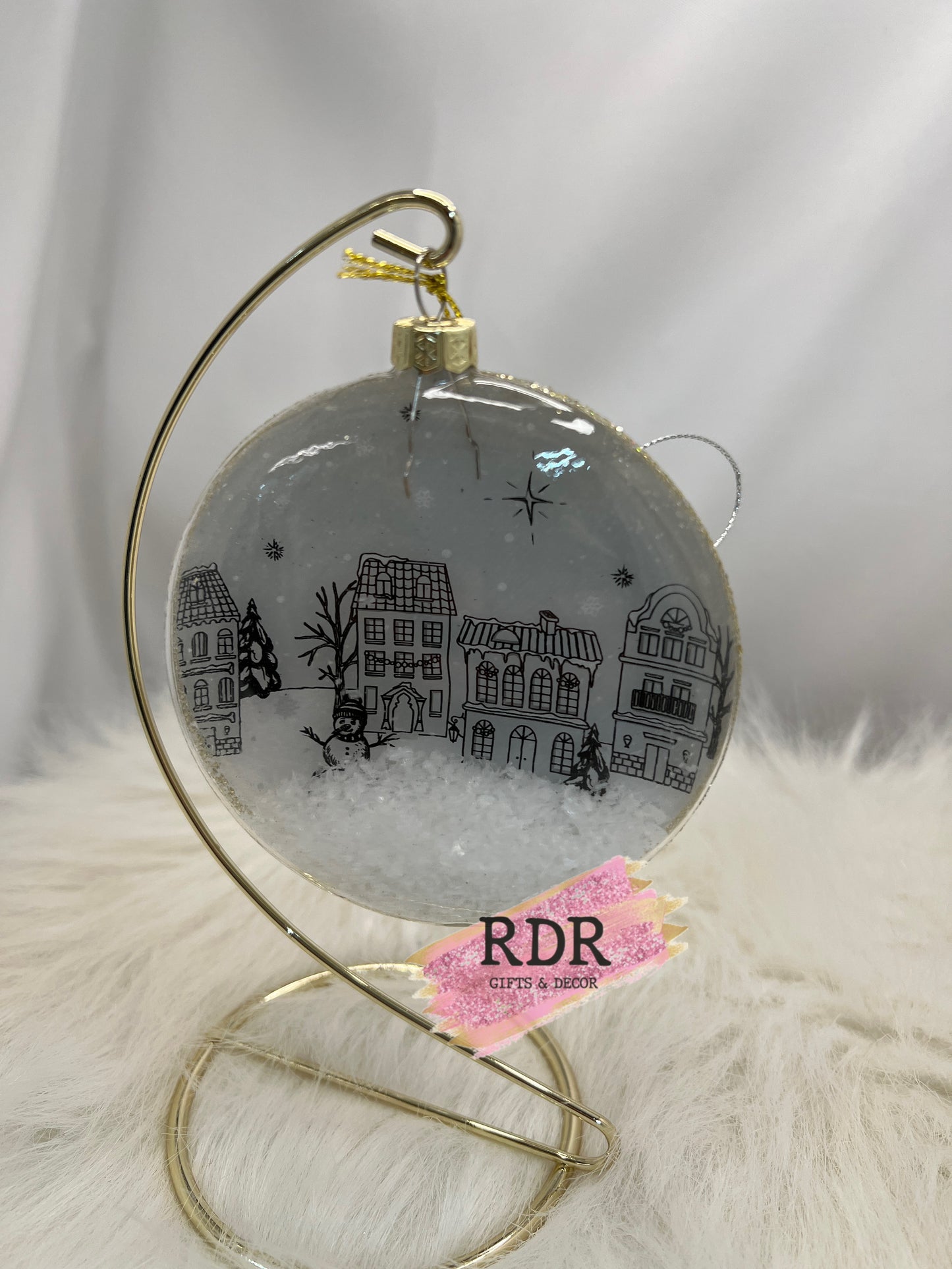 Winter Village Scene Disk Ornaments