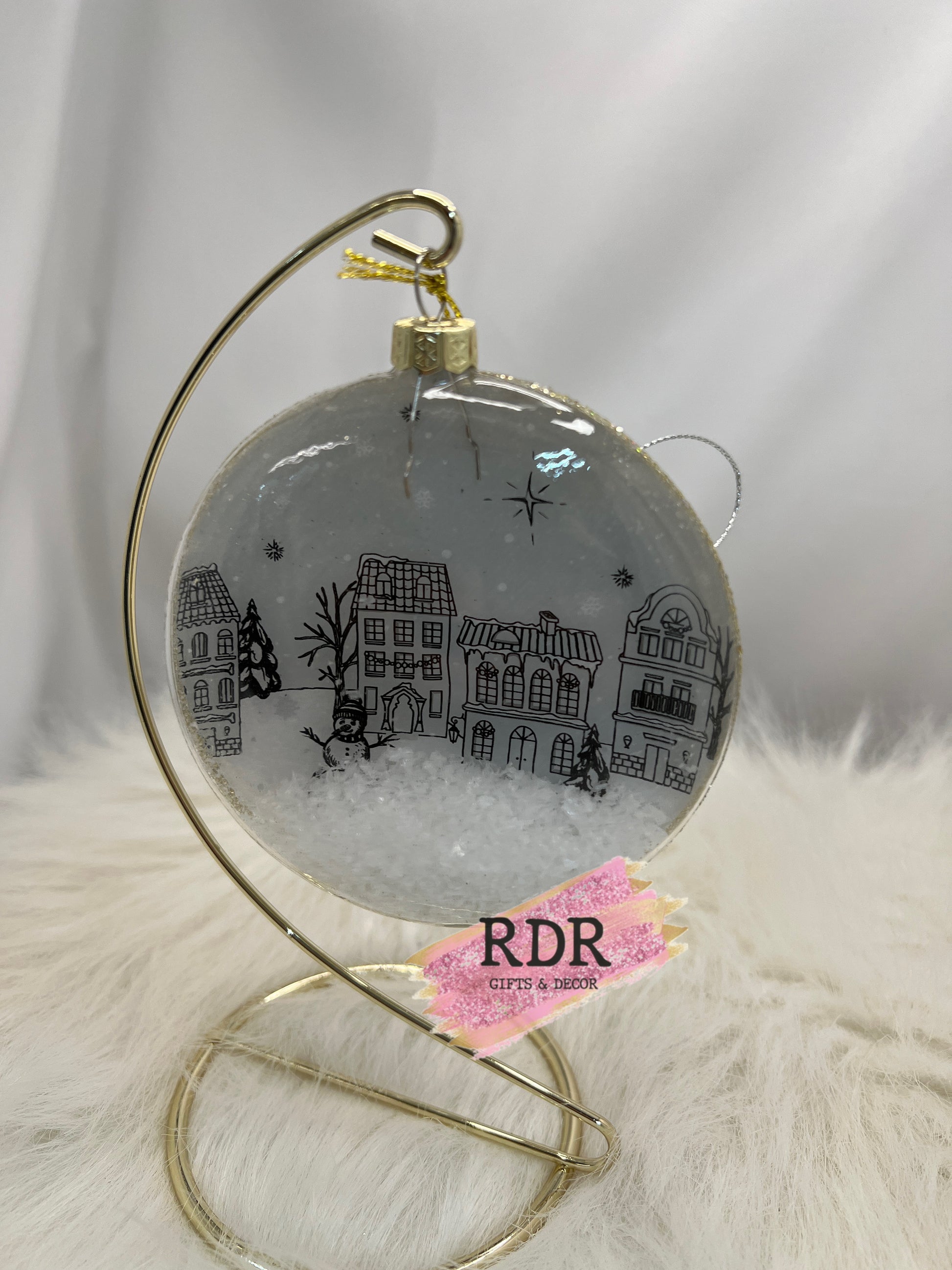 Winter Village Scene Disk Ornaments