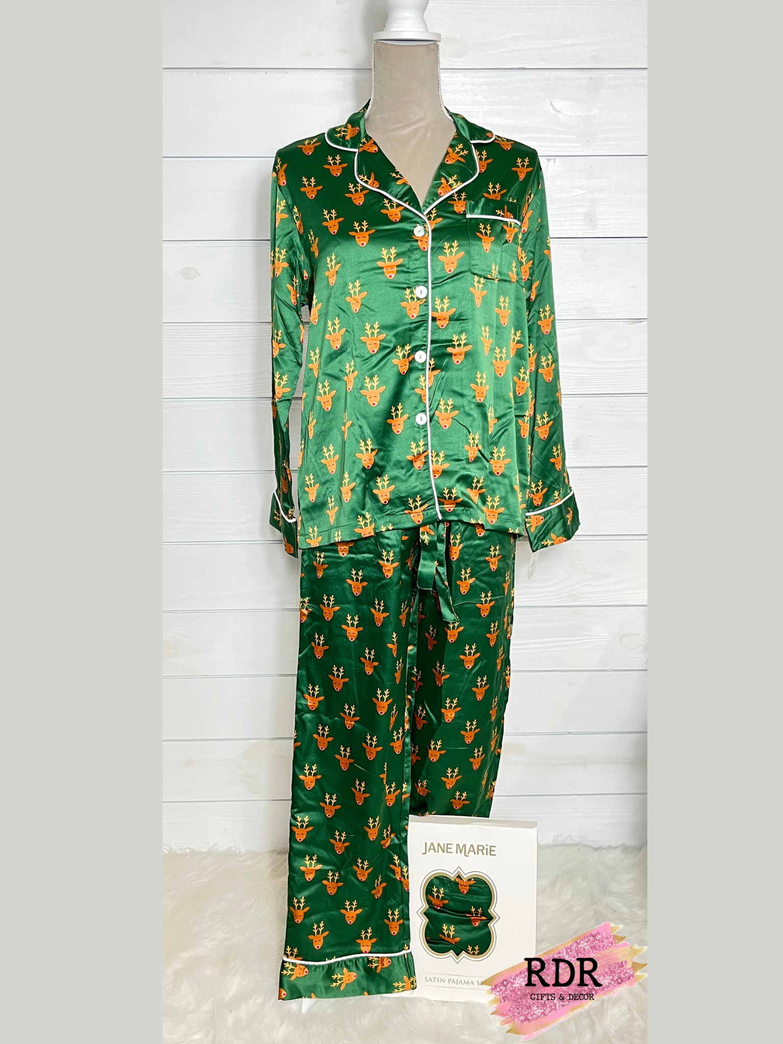 Women's Satin Christmas Pajama Set- Red Nose Cutie