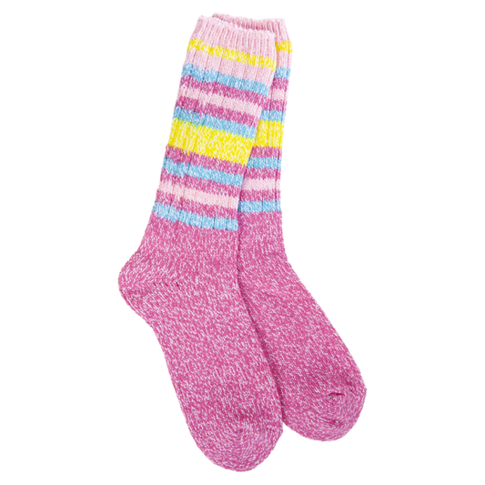 World's Softest Socks Weekend Ragg Crew - Ibis Rose Stripe