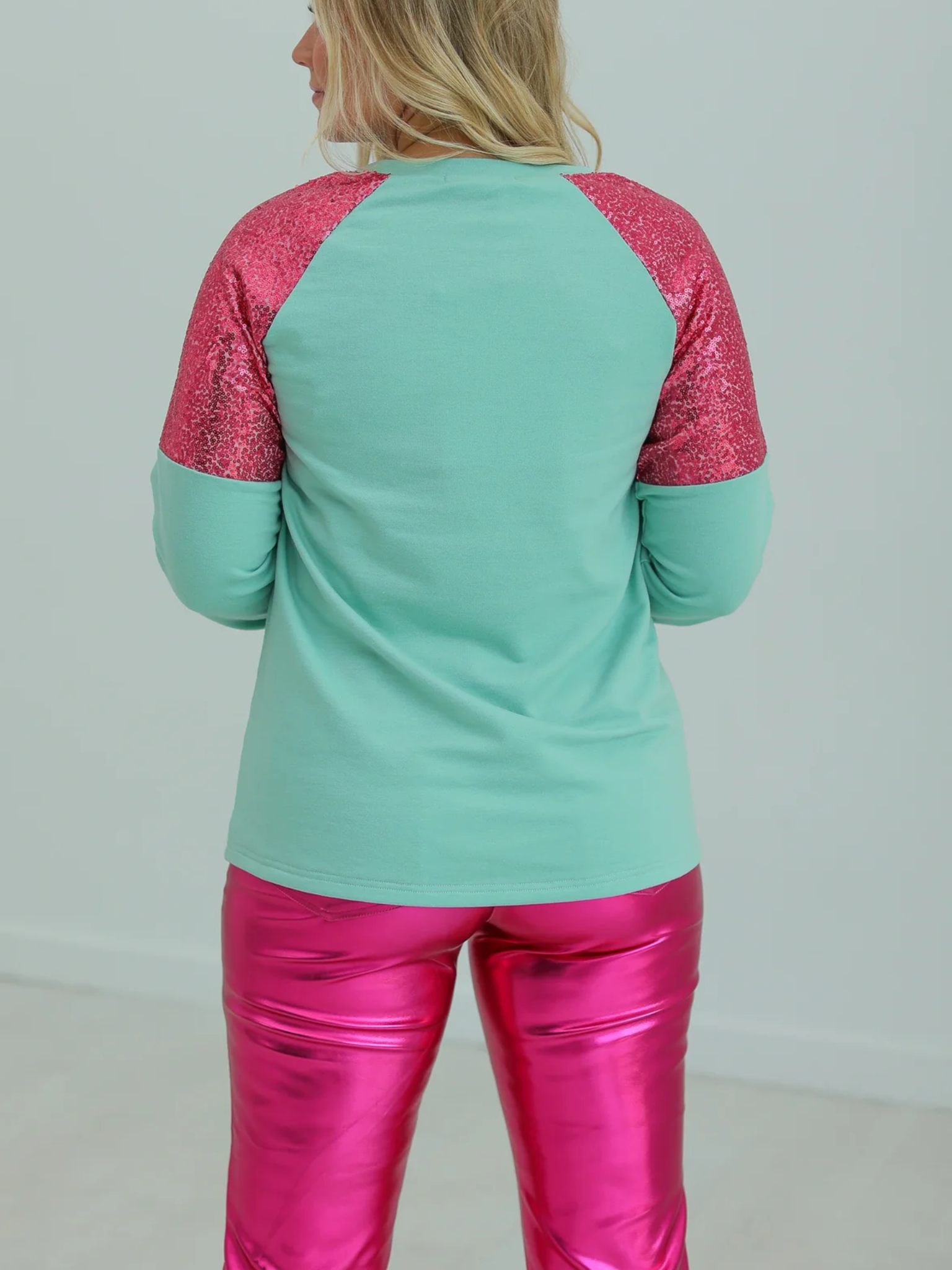 Southern Grace Turquoise Santa Baby Sweatshirt With Sequin Shoulders
