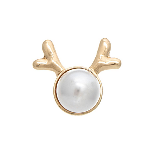Gold Pearl Christmas Reindeer Post Earring