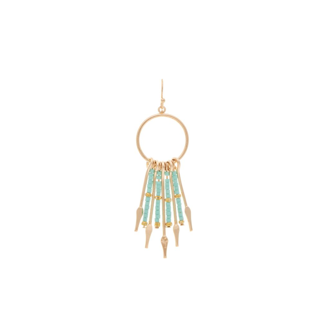 Gold Mint Bead Fringed Circle Earring