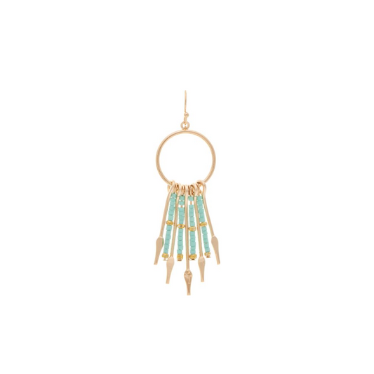 Gold Mint Bead Fringed Circle Earring