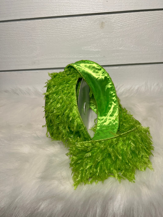 Furry Lime Green Fabric Ribbon