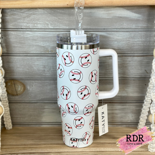 KatyDid 40oz Baseball Happy Faces Tumbler