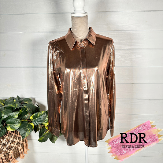 Concert Bronze Glow Hidden Button Up Top