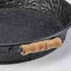Round Black Floral Embossed Tray With Wood Handles