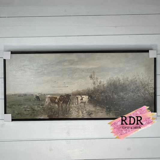 Cows In A Field Canvas Framed Wall Art