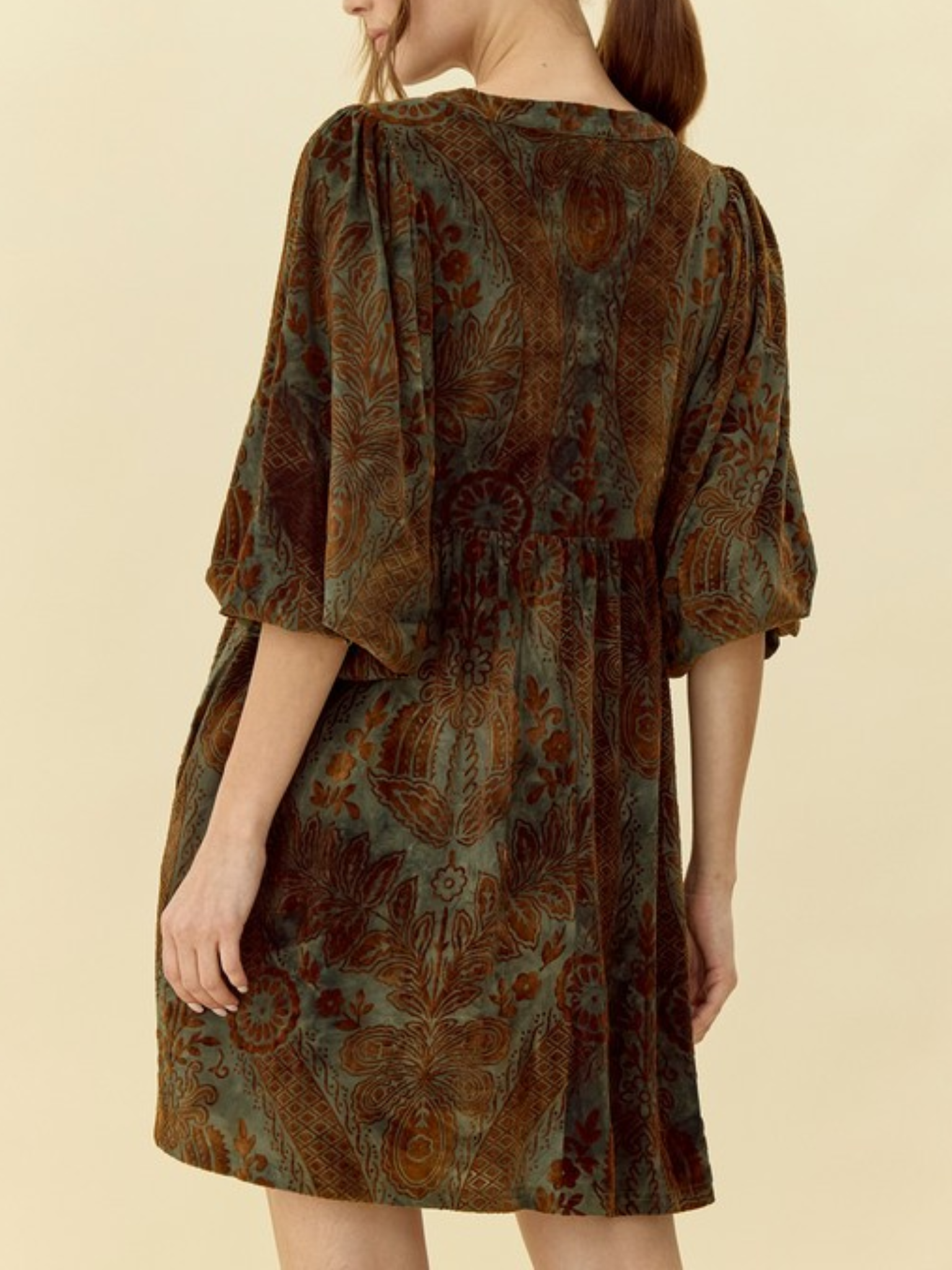 Velvet Jacquard Dress With Round Neckline