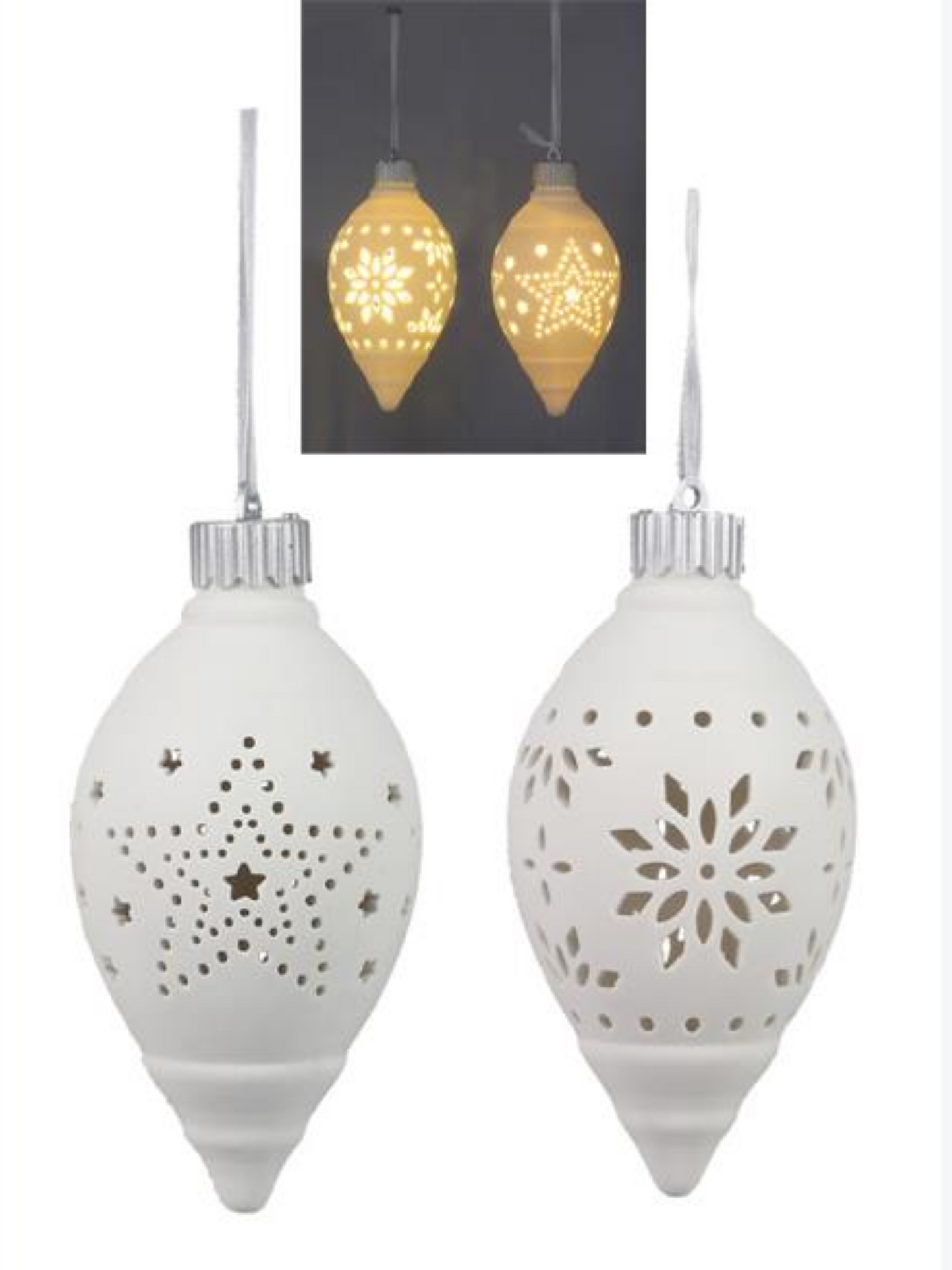 White Ceramic Christmas Ornaments With LED