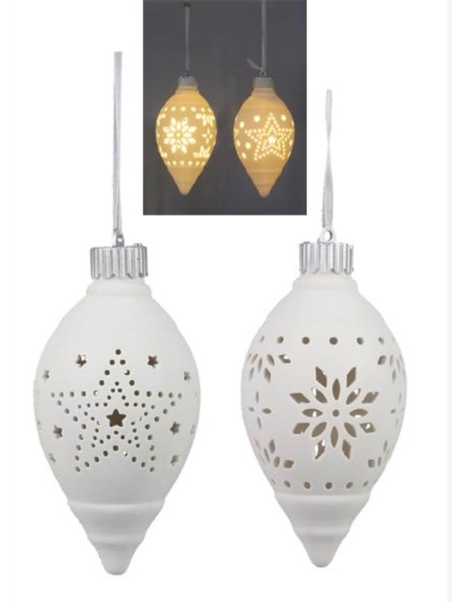 White Ceramic Christmas Ornaments With LED