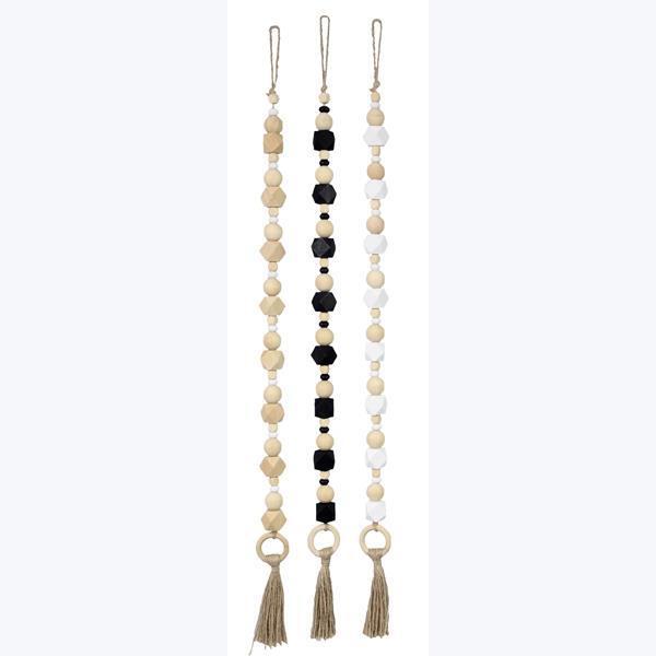 Wood Geometric Blessing Beads Hangers with Tassel Finial