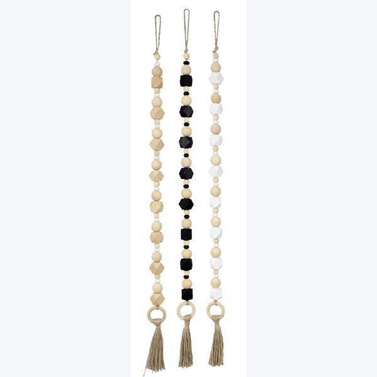 Wood Geometric Blessing Beads Hangers with Tassel Finial