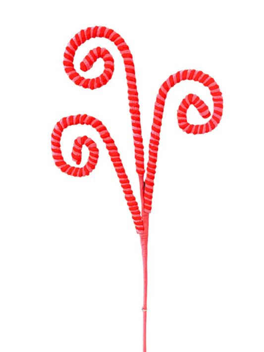 Chenille Christmas Curl Spray 33” - Red/Pink