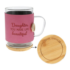 Wrapped Glass Mug With Wooden Coaster Lid