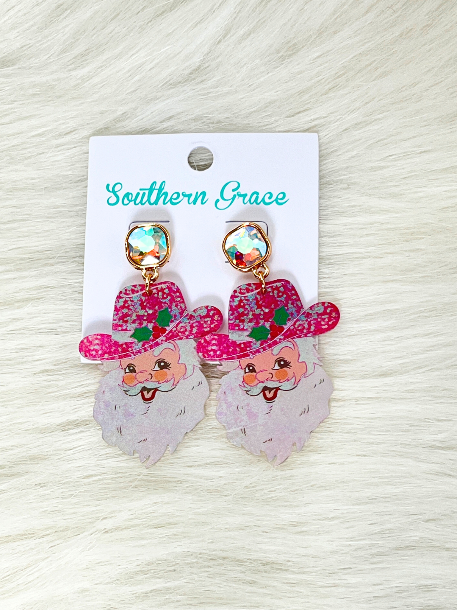 Southern Grace Pink Vintage Santa Earrings