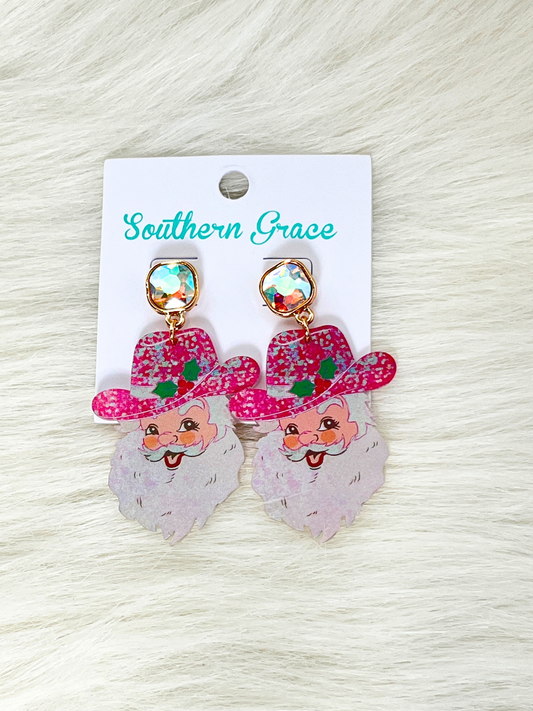 Southern Grace Pink Vintage Santa Earrings