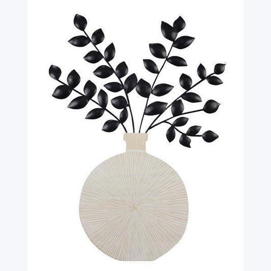 Metal Flowers In Wood Vase- Wall or Tabletop Decor