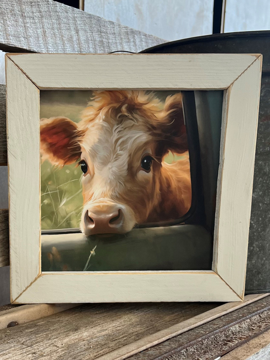 Charlie The Charming Cow White Frame Picture