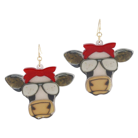 Glitter Acrylic Cow Earrings