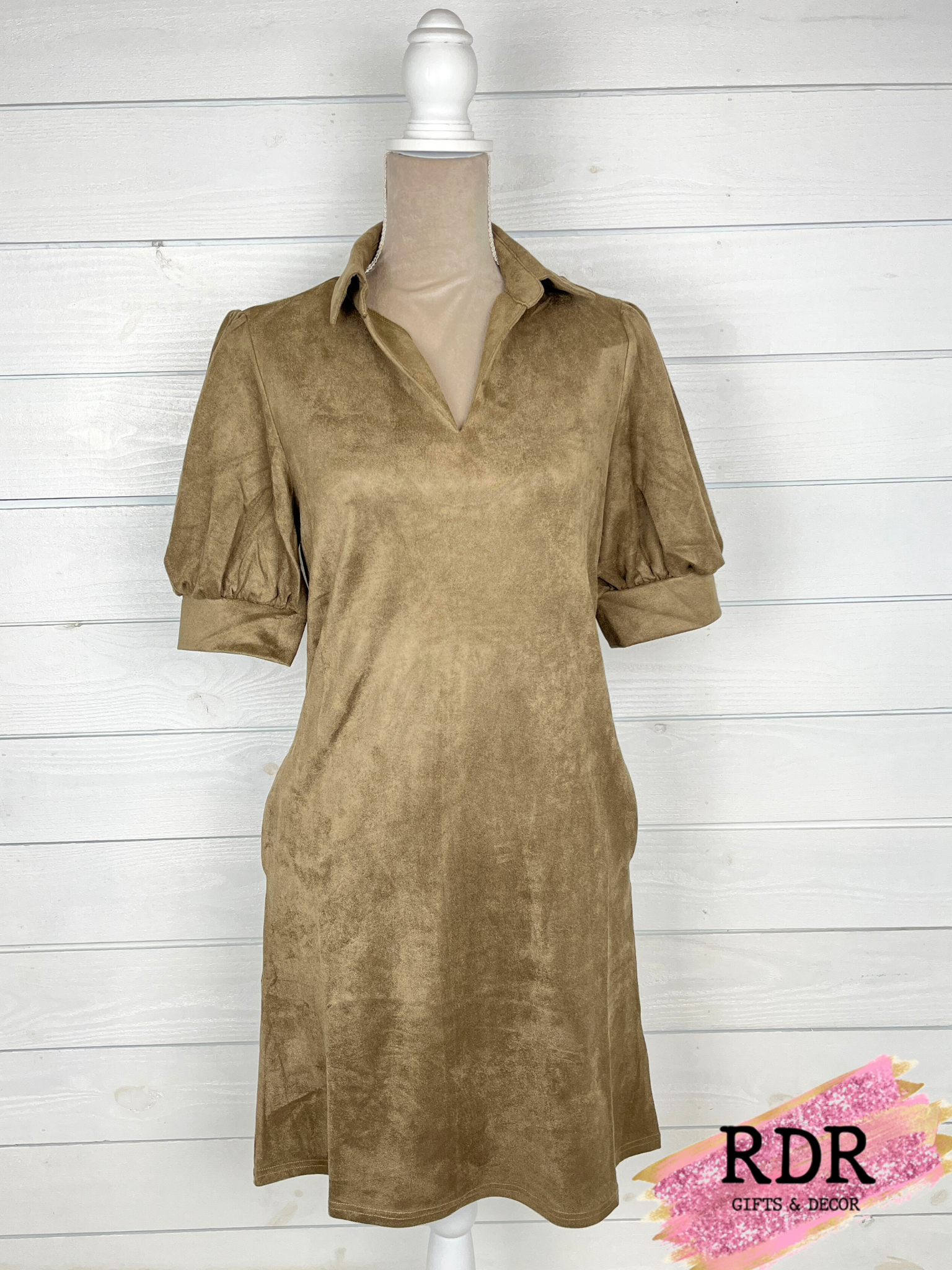 Bubble Sleeve Suede Dress