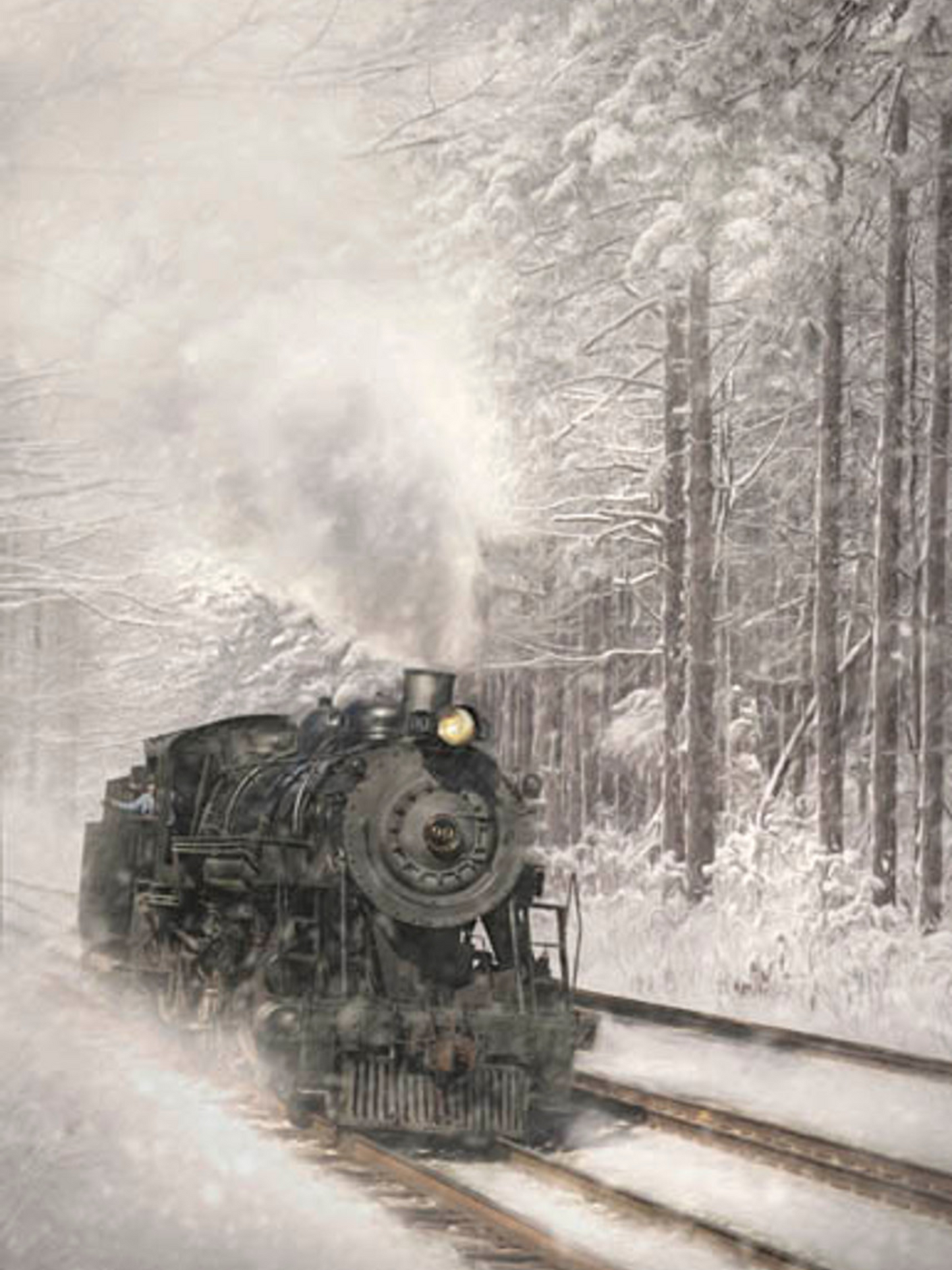 Snowy Locomotive Picture In White Frame