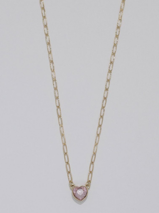 Gold Chain Necklace With Pink Heart Charm