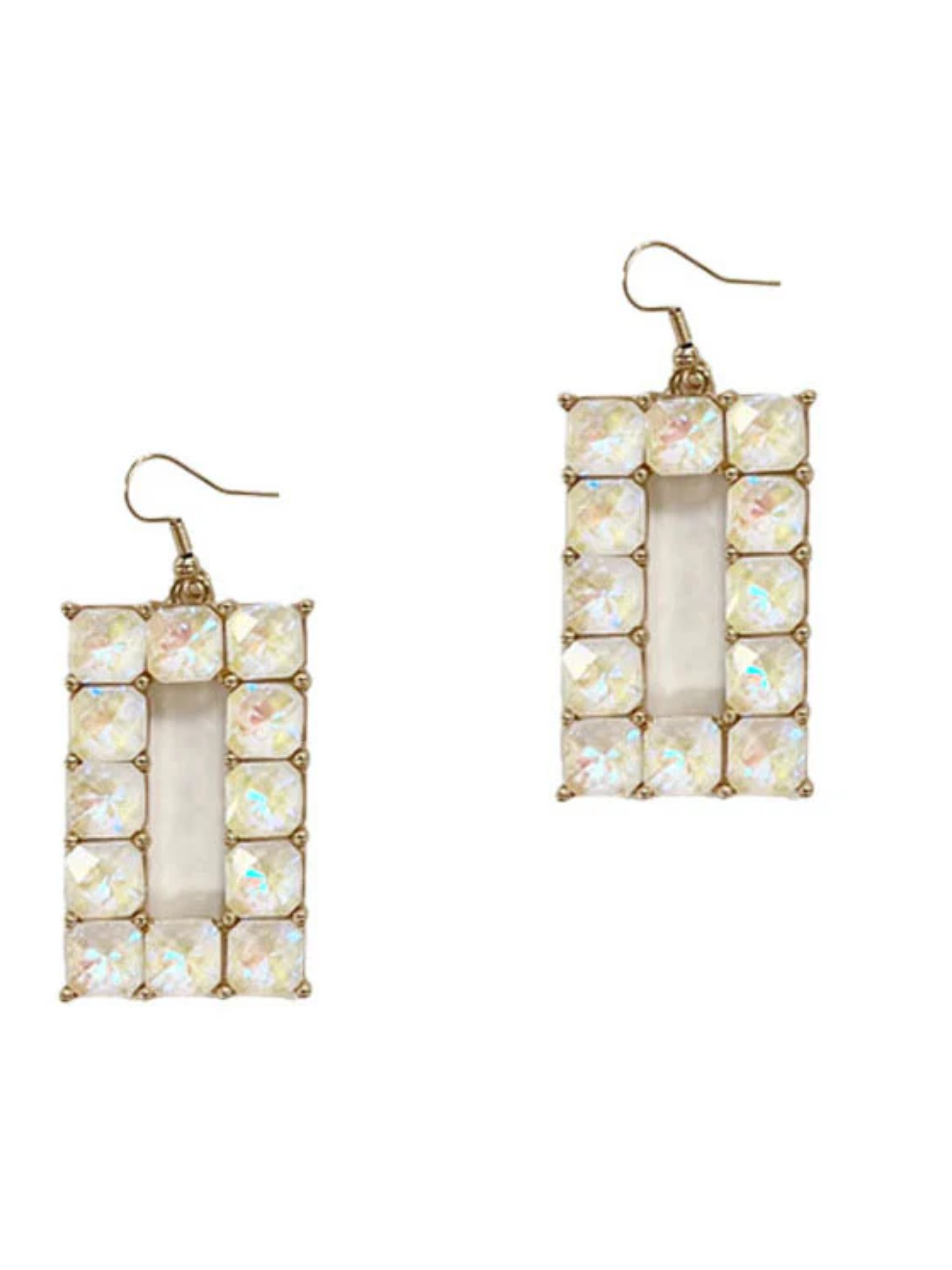 Southern Grace Square Earrings With White Stones