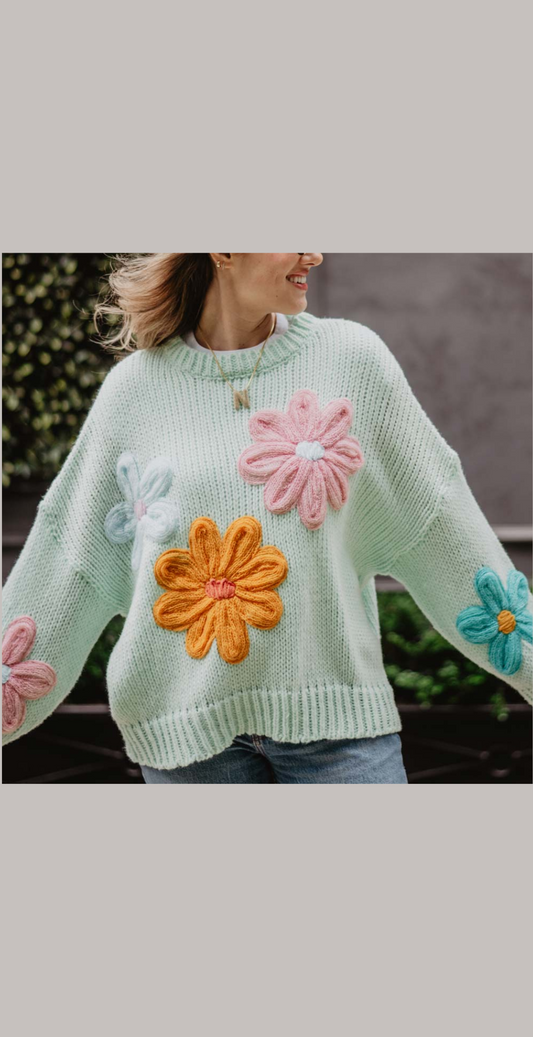 Colorful Floral Stitched Sweater