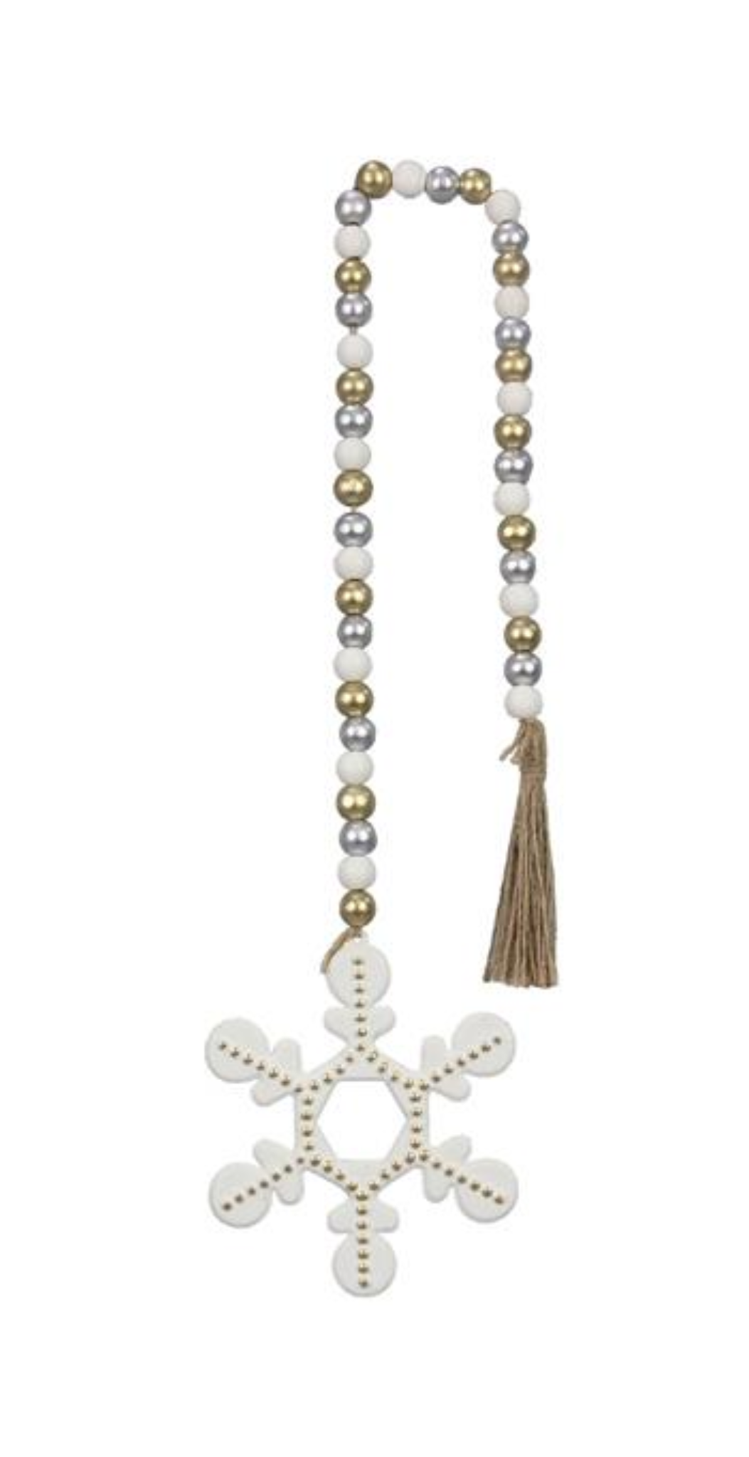 Metal Snowflake On Wood Bead Garland