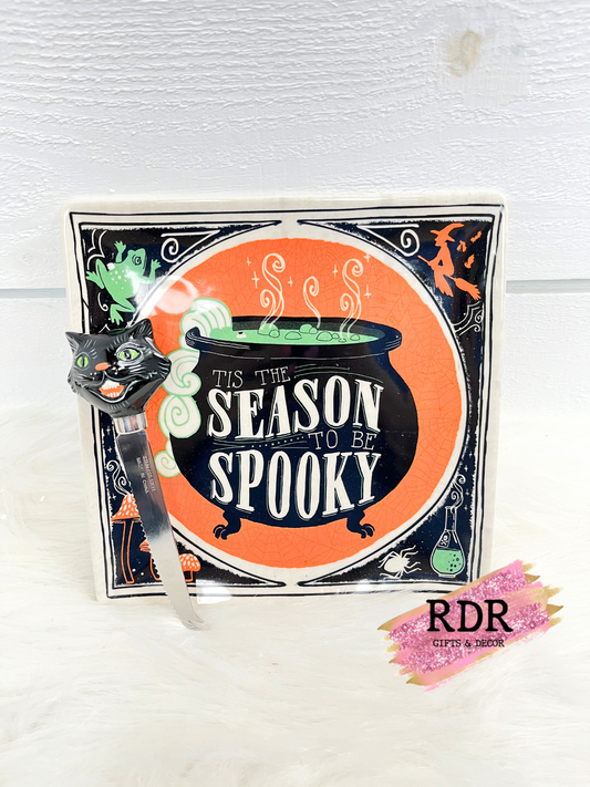 Scaredy Cat Cheese Plate with Knife