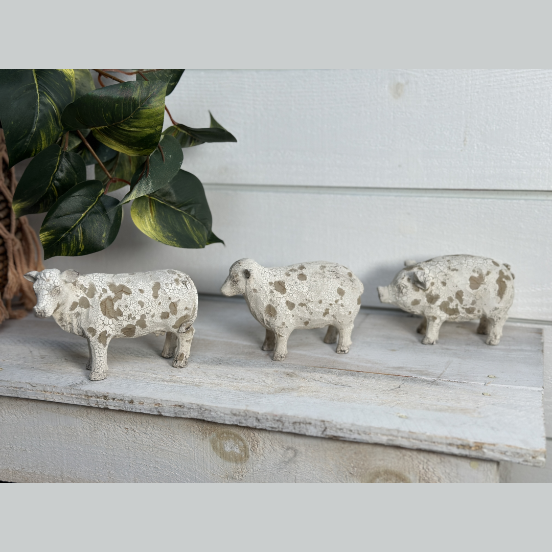 White and Brown Distressed Farm Animal Tabletop Figurines