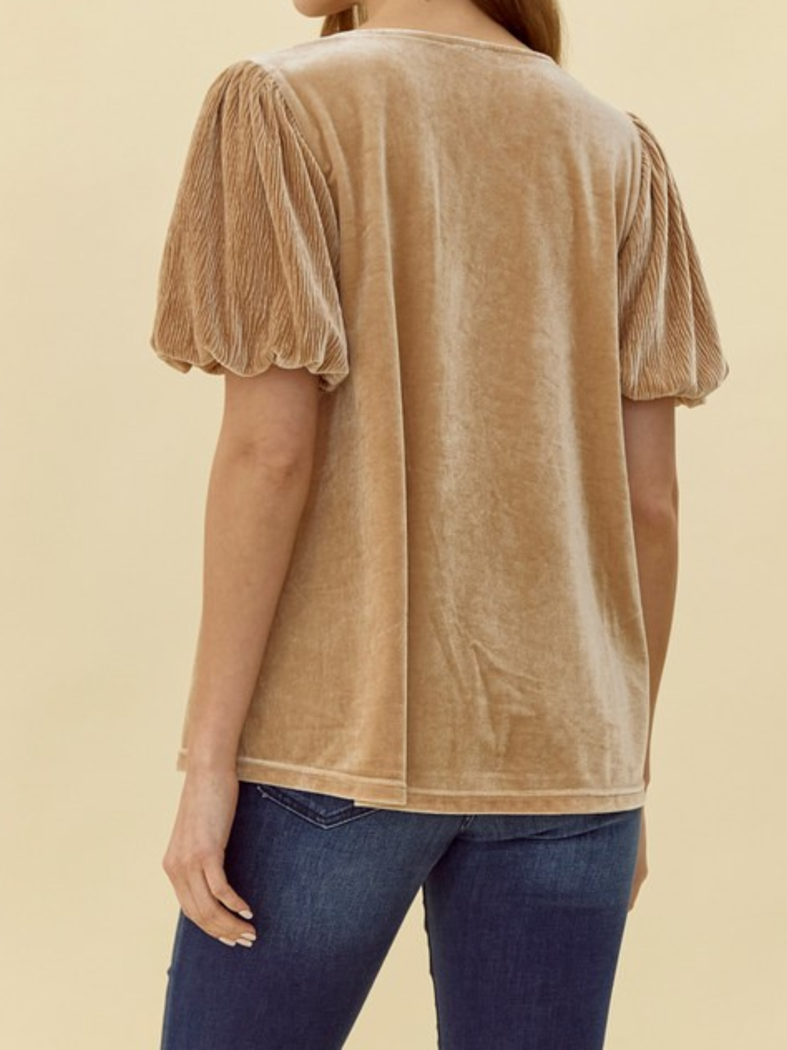 Velvet Wrinkle Short Puffed Sleeves Top