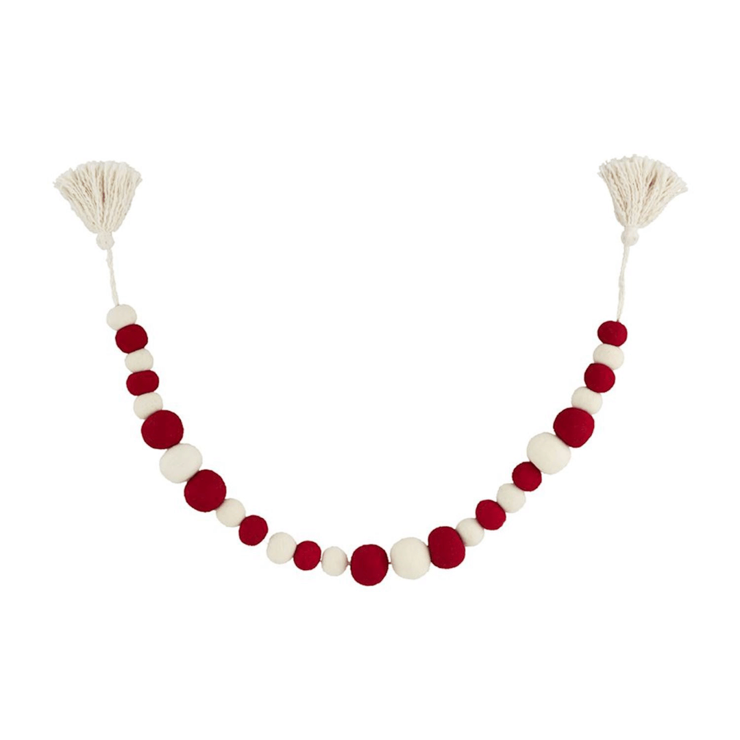 Mud Pie Red and White Pom Tassel Garland