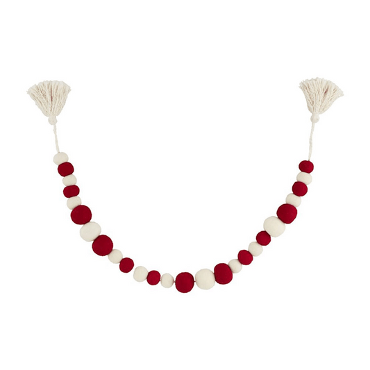 Mud Pie Red and White Pom Tassel Garland