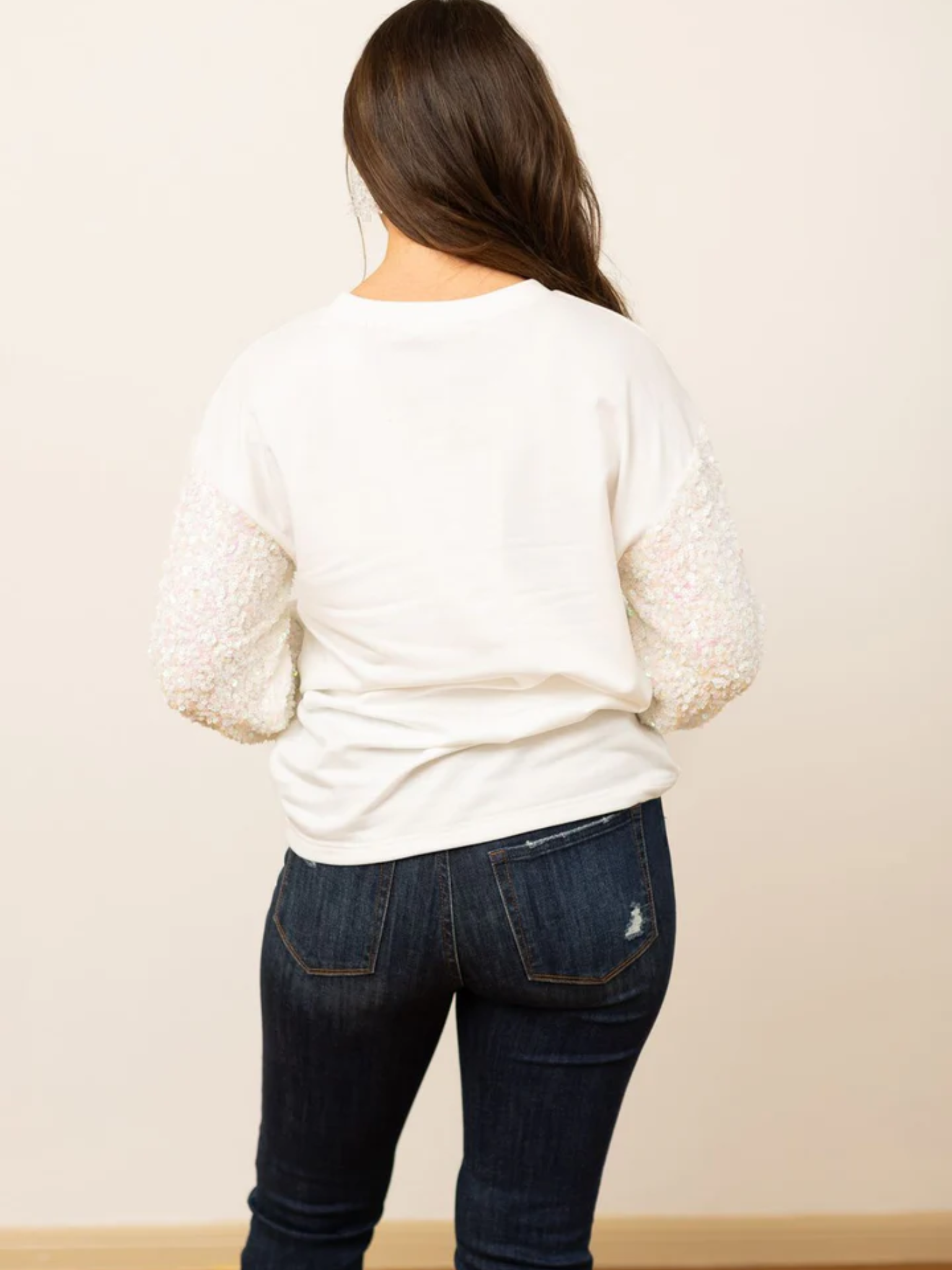 Southern Grace White Merry Sweatshirt With Sequin Sleeves