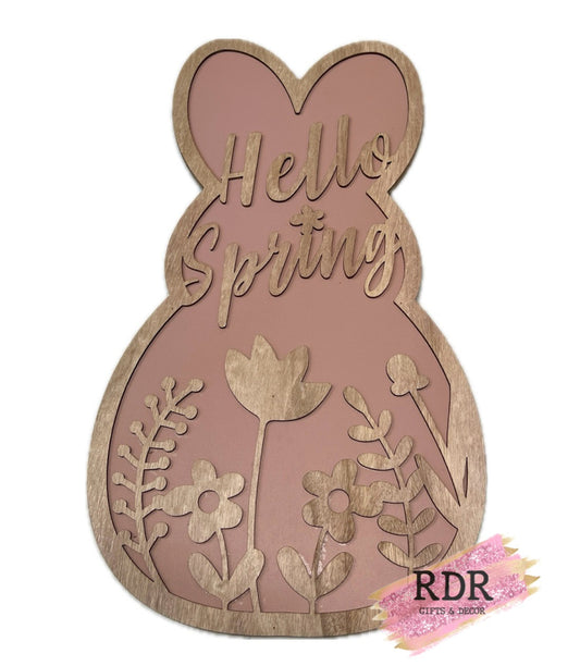 Hello Spring Laser Cut MDF/Plywood Bunny Sign - Easter