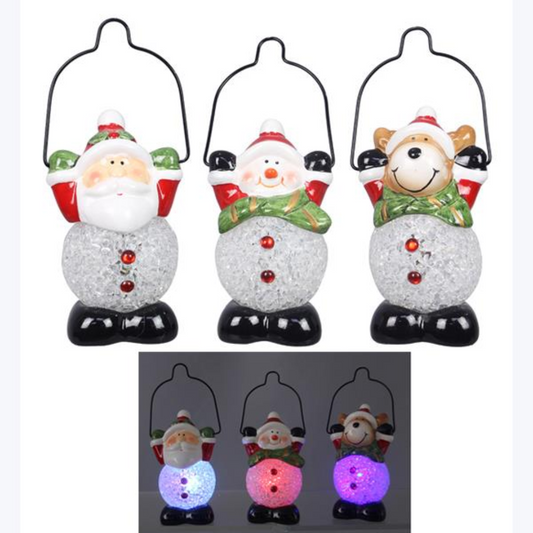 Ceramic Winter Whimsy Santa/Snowman/Reindeer LED Lantern