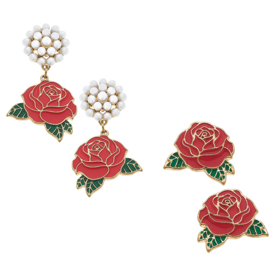 New Midnight Rose Enamel Earrings - Derby