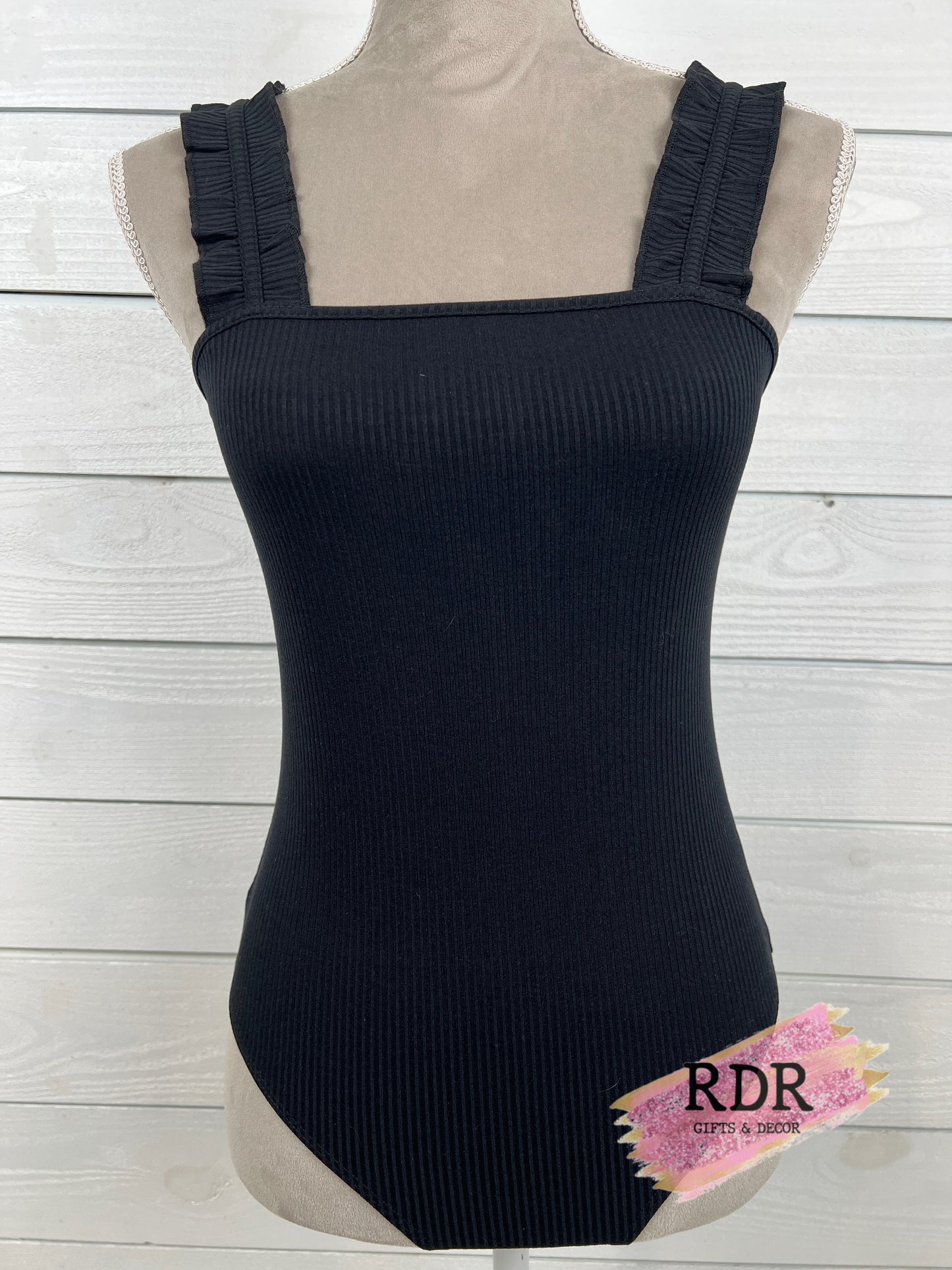 Simply Southern Ruffle Strap Ribbed Bodysuit