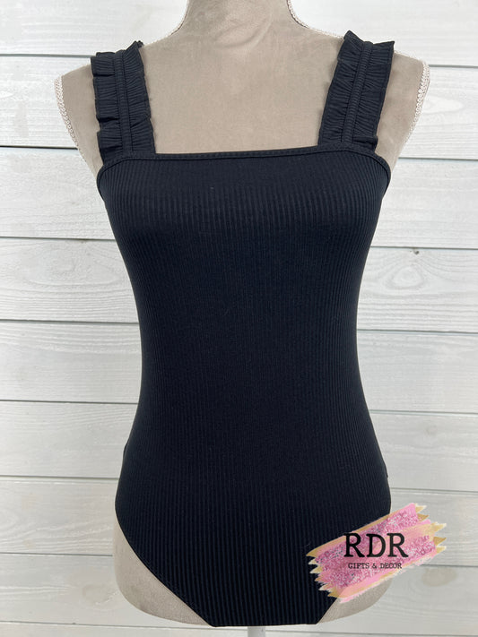 Simply Southern Ruffle Strap Ribbed Bodysuit