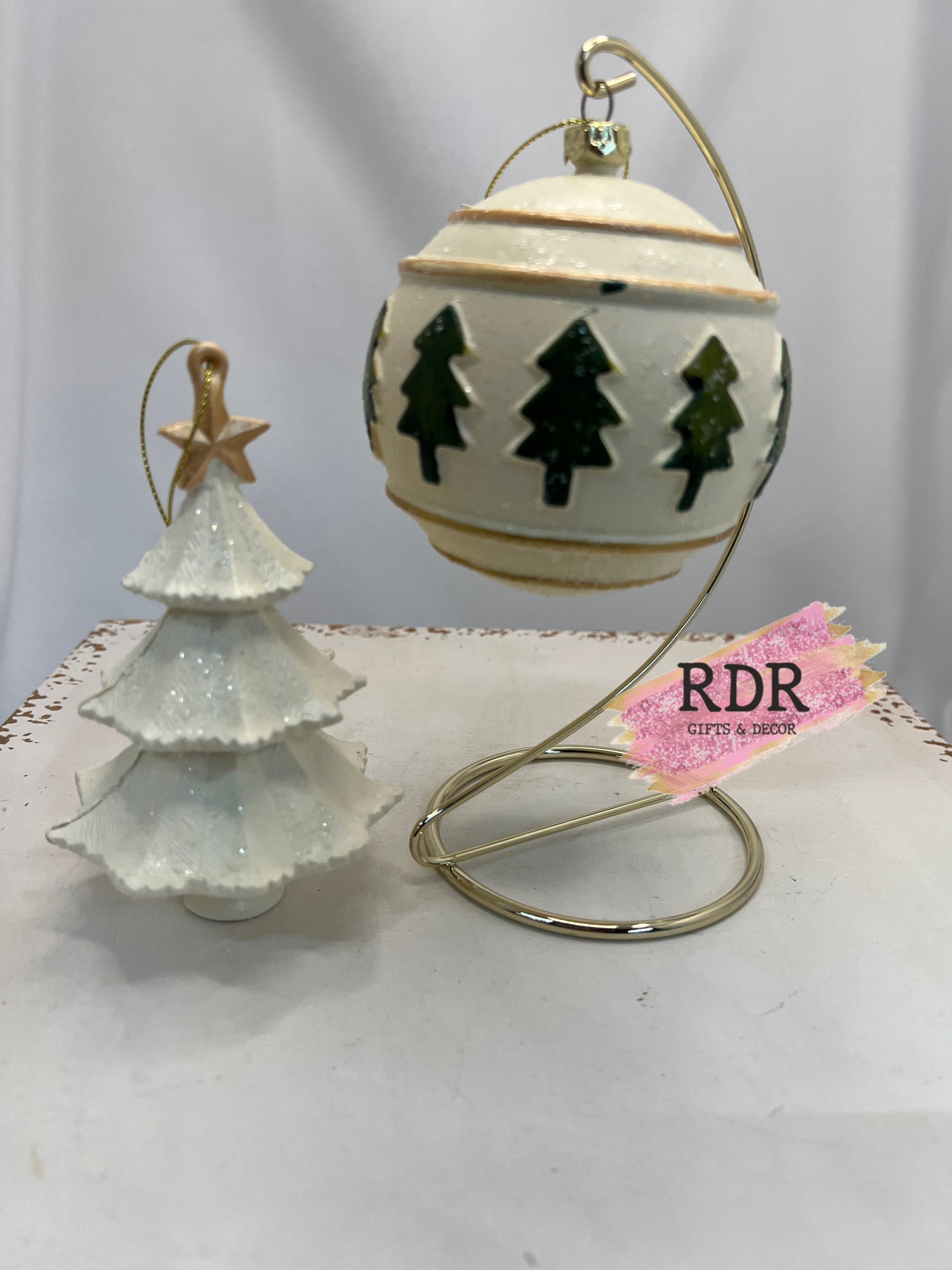 Off White Plastic Glittered Ornament