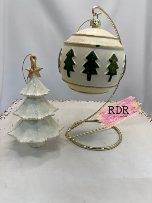 Off White Plastic Glittered Ornament