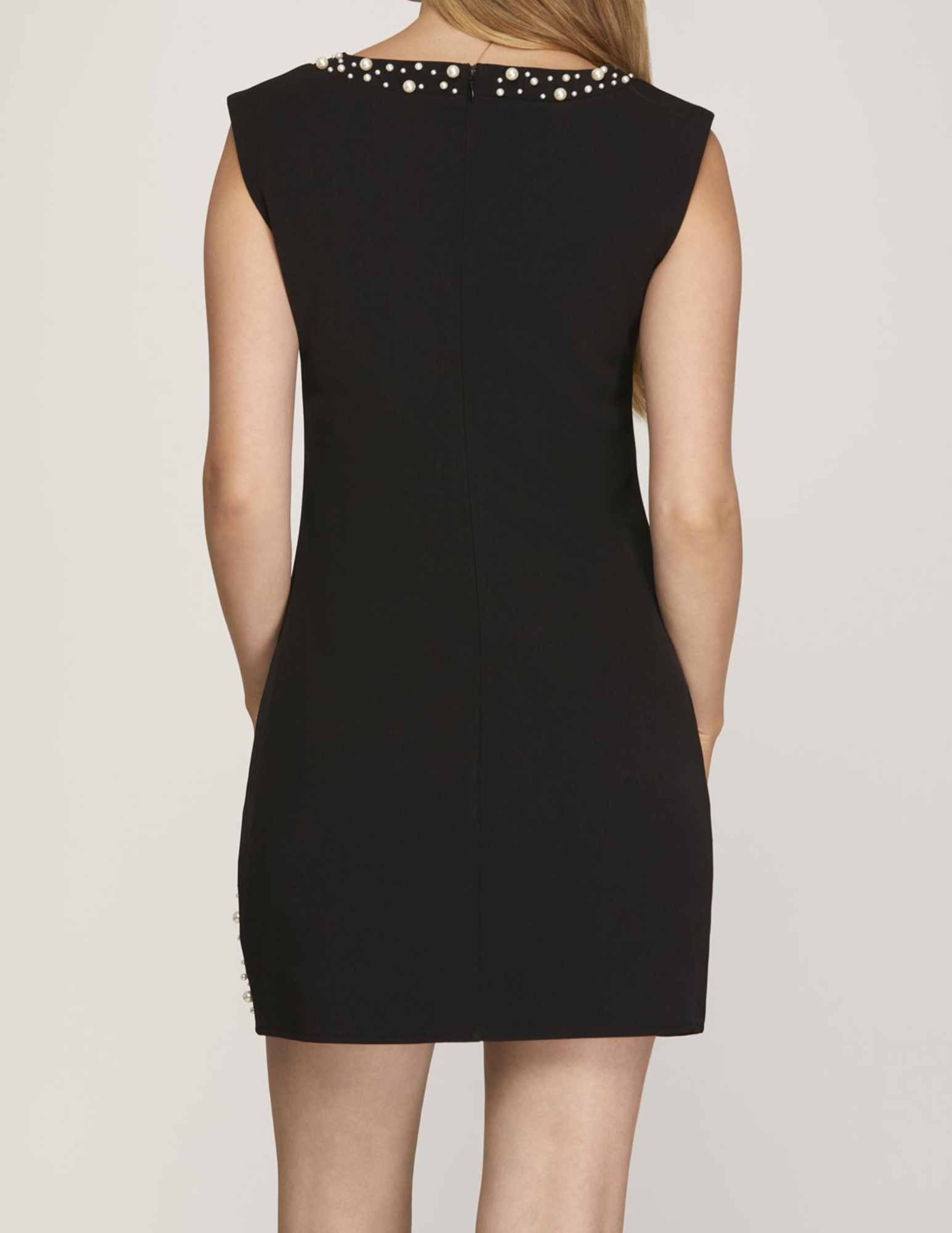Black Mini Dress With Pearl Trim Detail Rachelle Danielle Rose Gifts & Decor Black Mini Dress With Pearl Trim Detail Rachelle Danielle Rose Gifts & Decor